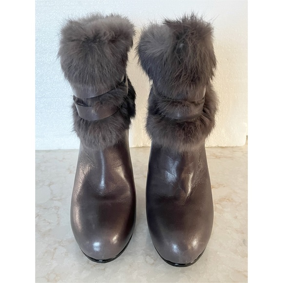 Coach Grey Fur-Lined Leather High Heel Ankle Boots 6.5 - Picture 4 of 10